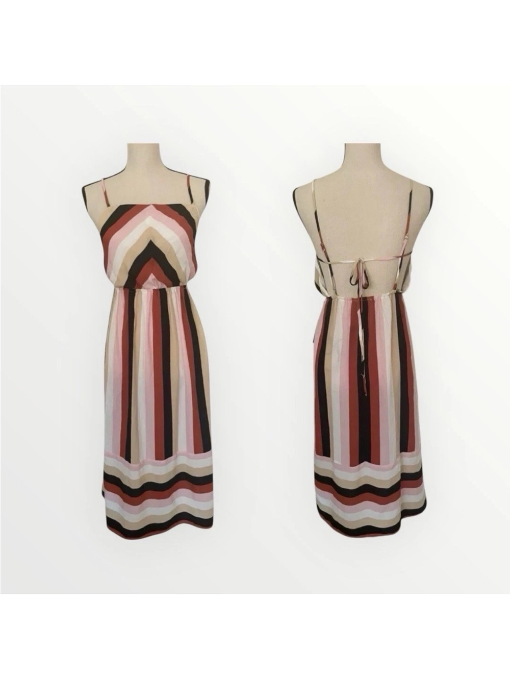 Forever 21 Chevron Stripe Midi Dress Open Back Boho Festival NWT Small Retro